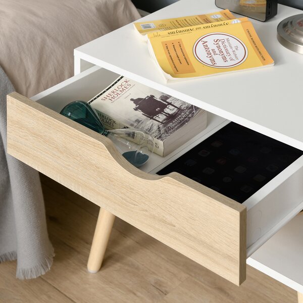 HOMCOM Contemporary Bedside Cabinet: Drawer and Shelf, Nightstand for Bedroom or Lounge Aosom UK