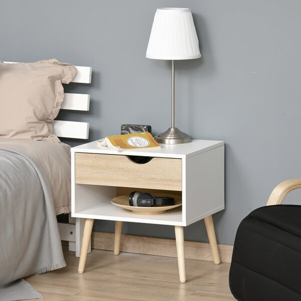 HOMCOM Contemporary Bedside Cabinet: Drawer and Shelf, Nightstand for Bedroom or Lounge Aosom UK