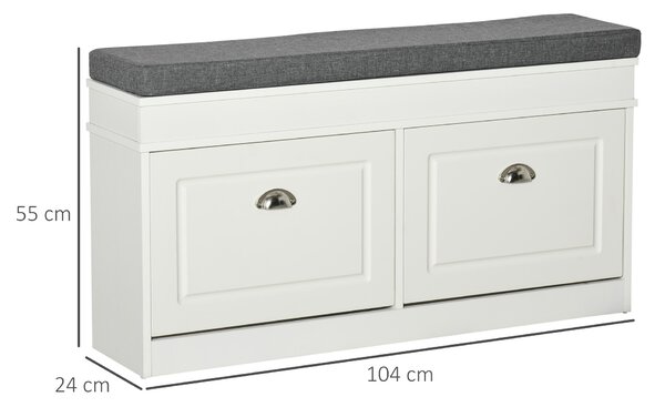 HOMCOM Shoe Storage Bench, Shoe Cabinet with Seat Cushion and Adjustable Shelf for Hallway, Living Room, Bedroom, White Aosom UK