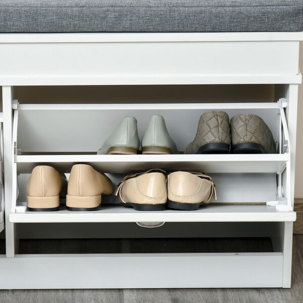 HOMCOM Shoe Storage Bench, Shoe Cabinet with Seat Cushion and Adjustable Shelf for Hallway, Living Room, Bedroom, White Aosom UK