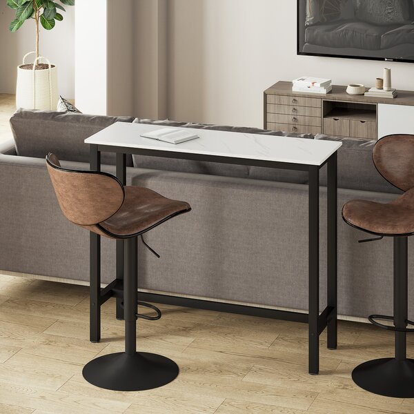 HOMCOM Breakfast Bar Table, Marble Grain Dining Table, Coffee Table with Adjustable Footpads, 120x40x100cm, White & Black Aosom UK