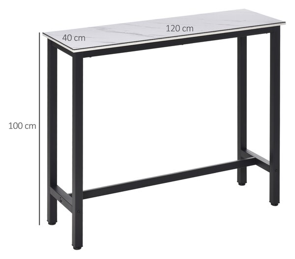 HOMCOM Breakfast Bar Table, Marble Grain Dining Table, Coffee Table with Adjustable Footpads, 120x40x100cm, White & Black Aosom UK
