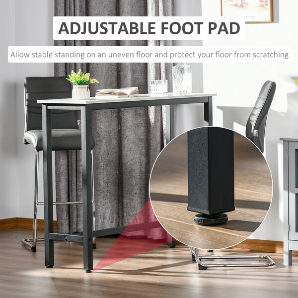 HOMCOM Breakfast Bar Table, Marble Grain Dining Table, Coffee Table with Adjustable Footpads, 120x40x100cm, White & Black Aosom UK
