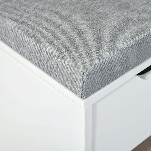 HOMCOM Shoe Storage Bench with Cushion, 7 Compartments, Adjustable Shelves, Drawer, White and Grey Aosom UK