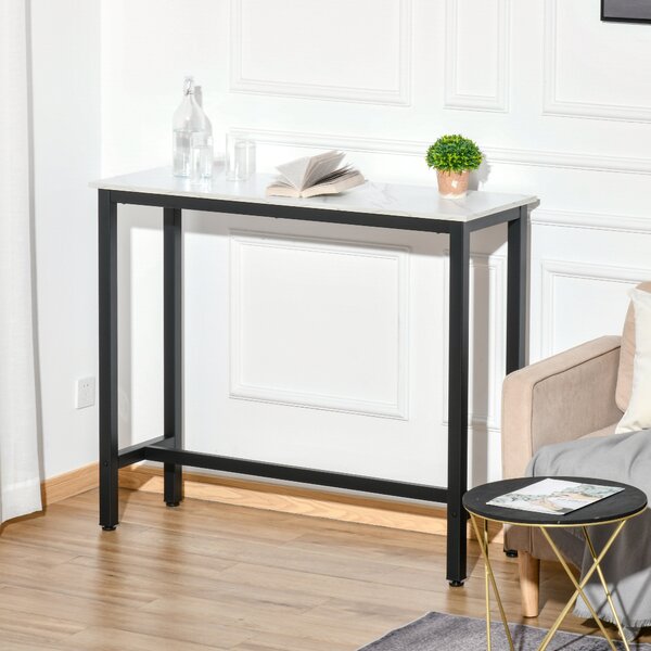 HOMCOM Breakfast Bar Table, Marble Grain Dining Table, Coffee Table with Adjustable Footpads, 120x40x100cm, White & Black Aosom UK