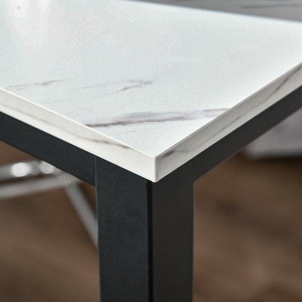 HOMCOM Breakfast Bar Table, Marble Grain Dining Table, Coffee Table with Adjustable Footpads, 120x40x100cm, White & Black Aosom UK