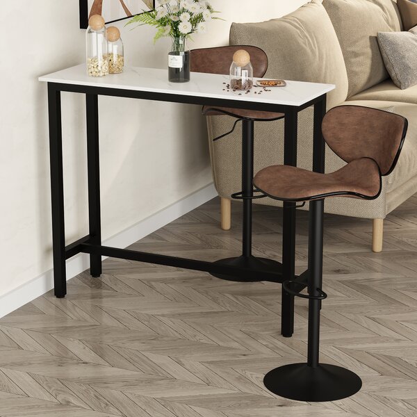 HOMCOM Breakfast Bar Table, Marble Grain Dining Table, Coffee Table with Adjustable Footpads, 120x40x100cm, White & Black Aosom UK