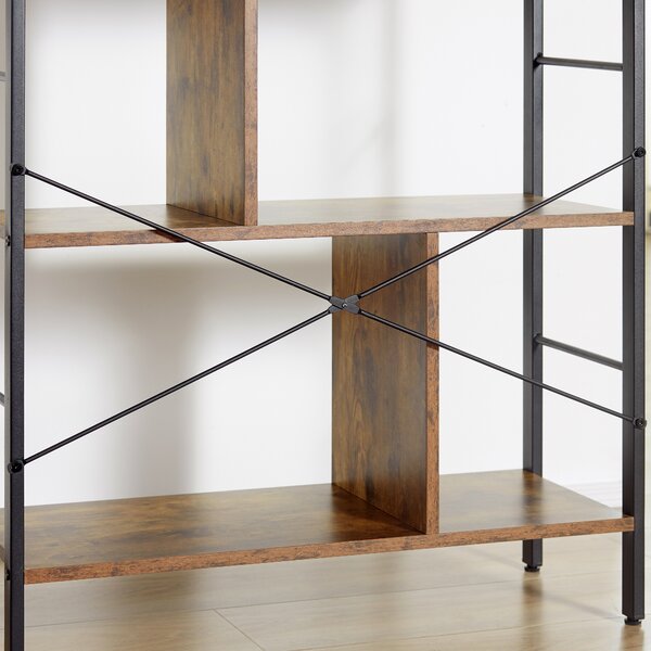 HOMCOM Industrial Storage Shelf Bookcase Closet Floor Standing Display Rack with 5 Tiers, Metal Frame for Living Room & Study, Rustic Brown Aosom UK