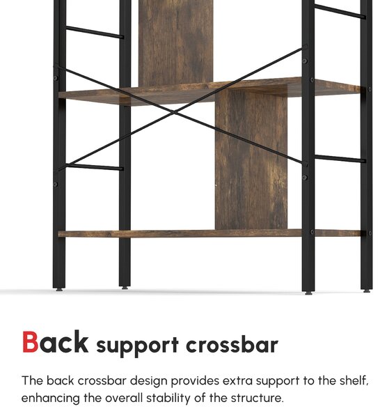 HOMCOM Industrial Storage Shelf Bookcase Closet Floor Standing Display Rack with 5 Tiers, Metal Frame for Living Room & Study, Rustic Brown Aosom UK