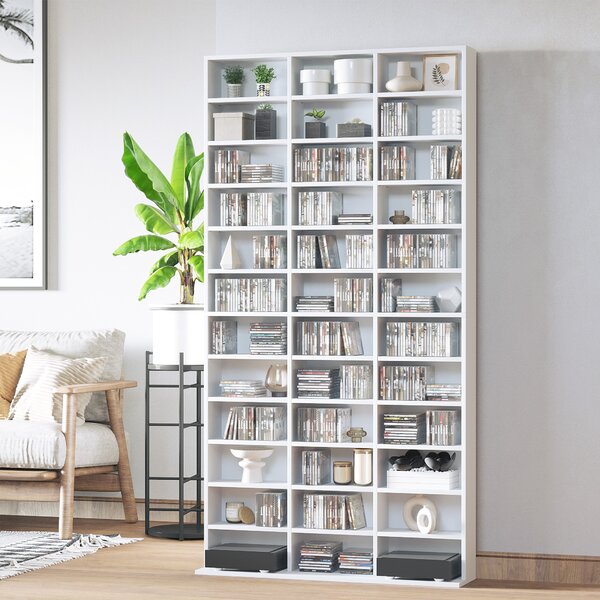 HOMCOM CD / DVD Storage Shelf Storage Unit for 1116 CDs Height-Adjustable Compartments 102 x 24 x 195 cm White
