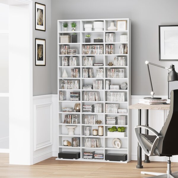 HOMCOM CD / DVD Storage Shelf Storage Unit for 1116 CDs Height-Adjustable Compartments 102 x 24 x 195 cm White