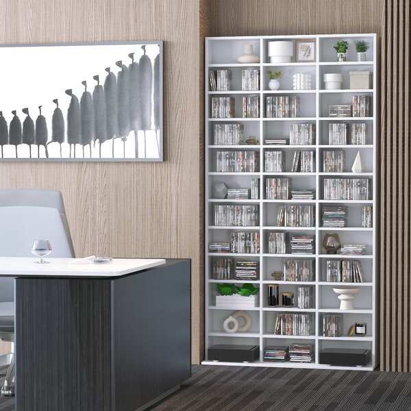 HOMCOM CD / DVD Storage Shelf Storage Unit for 1116 CDs Height-Adjustable Compartments 102 x 24 x 195 cm White