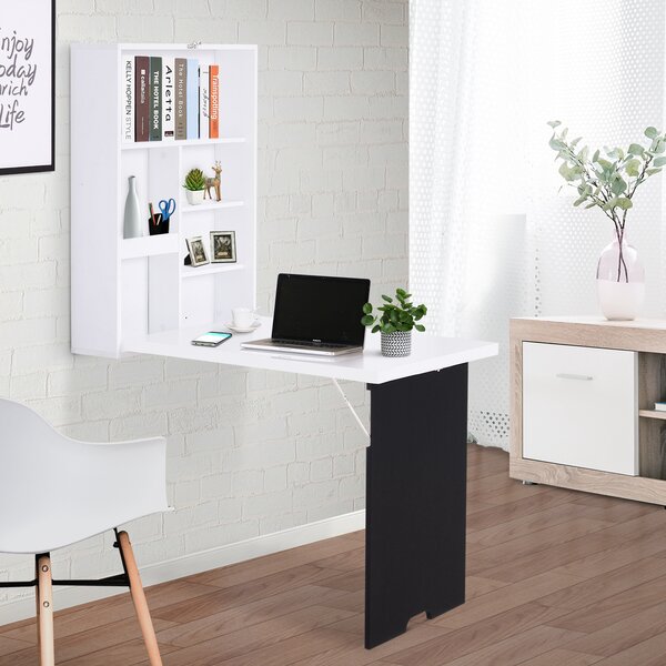 HOMCOM Floating Desk Drop-Leaf Table, with Chalkboard and Storage Shelf, Multifunctional Floating Desk for Home Office Study, White Aosom UK