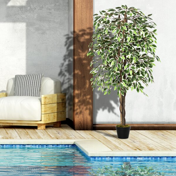 Outsunny 160cm/5.2FT Artificial Ficus Silk Tree with Nursery Pot, Decorative Fake Plant, for Indoor Outdoor Décor
