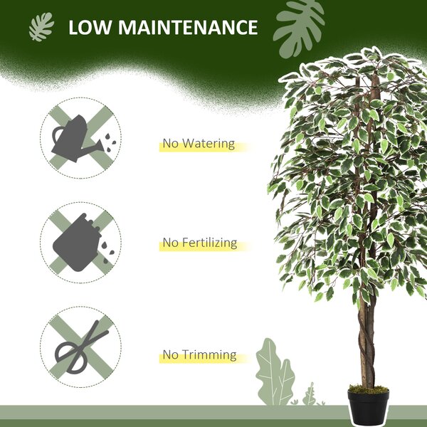 Outsunny 160cm/5.2FT Artificial Ficus Silk Tree with Nursery Pot, Decorative Fake Plant, for Indoor Outdoor Décor
