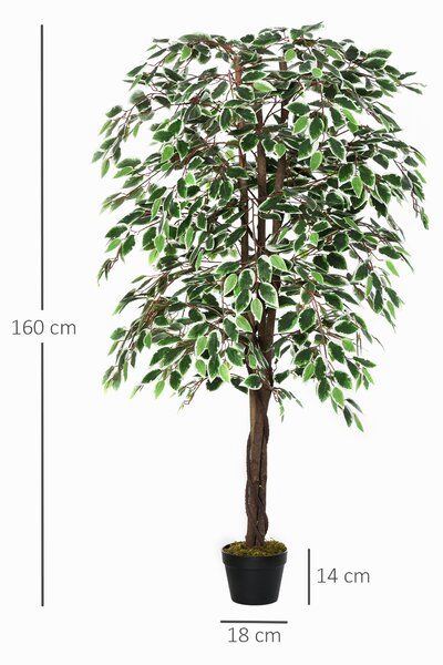 Outsunny 160cm/5.2FT Artificial Ficus Silk Tree with Nursery Pot, Decorative Fake Plant, for Indoor Outdoor Décor