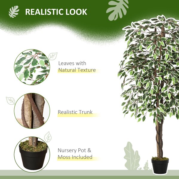 Outsunny 160cm/5.2FT Artificial Ficus Silk Tree with Nursery Pot, Decorative Fake Plant, for Indoor Outdoor Décor