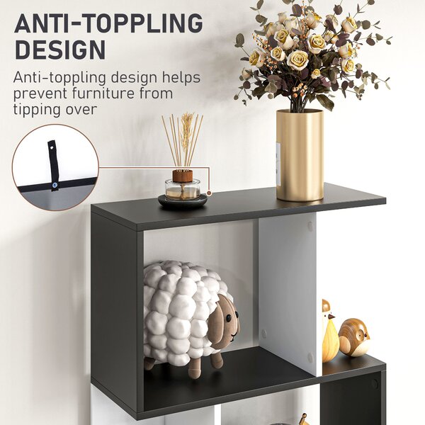 HOMCOM 5-Tier S-Shaped Black Bookcase, Stylish Storage & Display Shelving, Room Divider Aosom UK