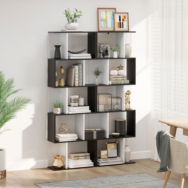 HOMCOM 5-Tier S-Shaped Black Bookcase, Stylish Storage & Display Shelving, Room Divider Aosom UK