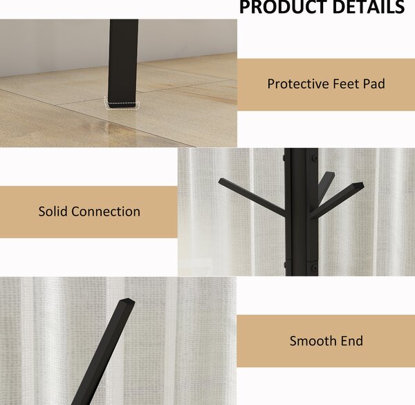 HOMCOM 180cm Free Standing Metal Coat Rack Stand 9 Hooks Clothes Tree with 1 Shelf Hat Display Hall Tree Hanger Bag Umbrella Hanging Organiser (Black)
