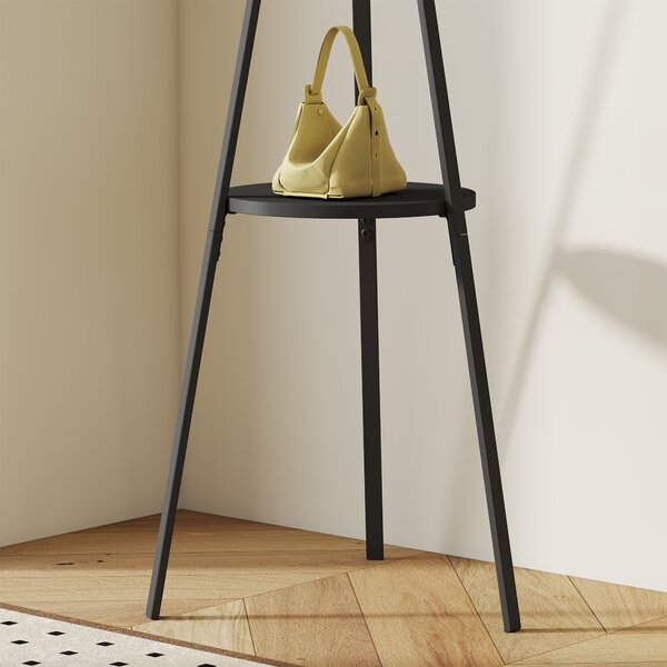 HOMCOM 180cm Free Standing Metal Coat Rack Stand 9 Hooks Clothes Tree with 1 Shelf Hat Display Hall Tree Hanger Bag Umbrella Hanging Organiser (Black)