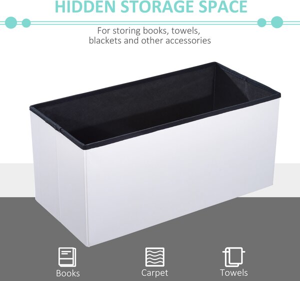 HOMCOM Ottoman Bench Seat, Folding Faux Leather Storage Cube, Rectangular Footrest Stool Box, Cream White Aosom UK