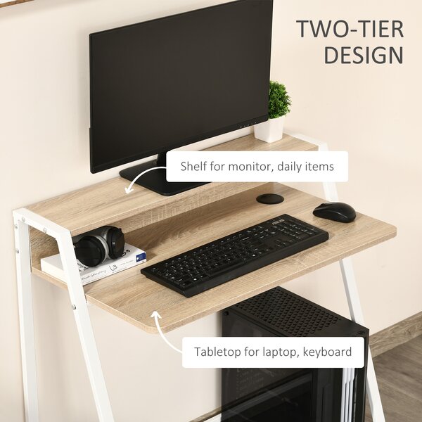HOMCOM Writing Desk, Computer Table for Home Office, PC Laptop Workstation with Storage Shelf, White and Oak Aosom UK