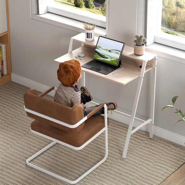 HOMCOM Writing Desk, Computer Table for Home Office, PC Laptop Workstation with Storage Shelf, White and Oak Aosom UK