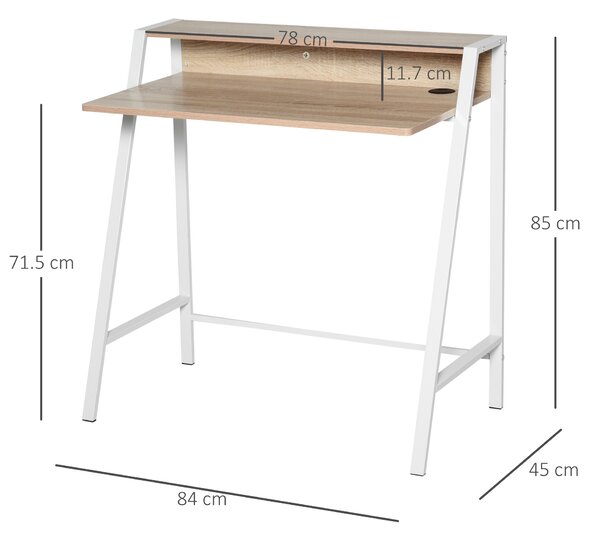 HOMCOM Writing Desk, Computer Table for Home Office, PC Laptop Workstation with Storage Shelf, White and Oak Aosom UK