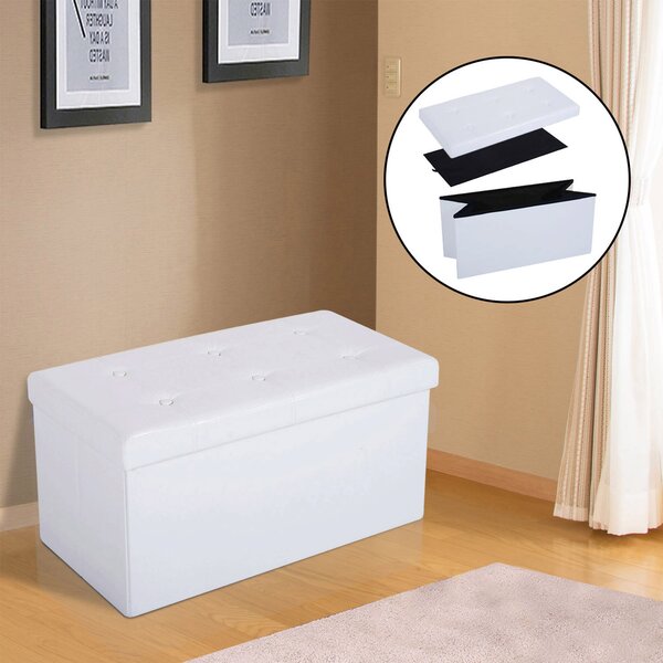 HOMCOM Ottoman Bench Seat, Folding Faux Leather Storage Cube, Rectangular Footrest Stool Box, Cream White Aosom UK
