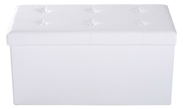 HOMCOM Ottoman Bench Seat, Folding Faux Leather Storage Cube, Rectangular Footrest Stool Box, Cream White Aosom UK