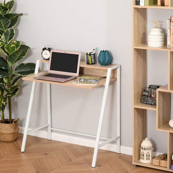 HOMCOM Writing Desk, Computer Table for Home Office, PC Laptop Workstation with Storage Shelf, White and Oak Aosom UK
