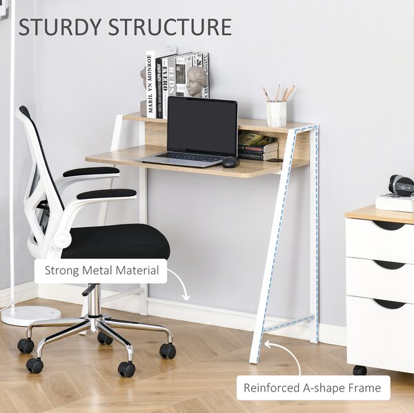 HOMCOM Writing Desk, Computer Table for Home Office, PC Laptop Workstation with Storage Shelf, White and Oak Aosom UK