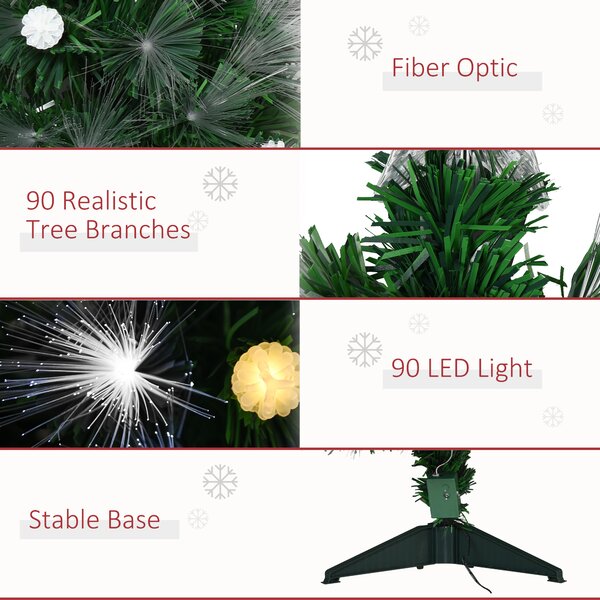HOMCOM 3ft White Pre Lit Christmas Tree w/ 90 LEDs Star Topper Tri-Base Full Bodied Seasonal Decoration Pre-Lit Home Aosom UK