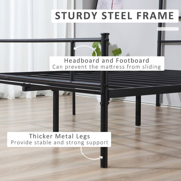 HOMCOM King Size Metal Bed Frame, Solid Bedstead with Headboard, Footboard, Metal Slat Support, Underbed Storage, Bedroom Furniture Aosom UK