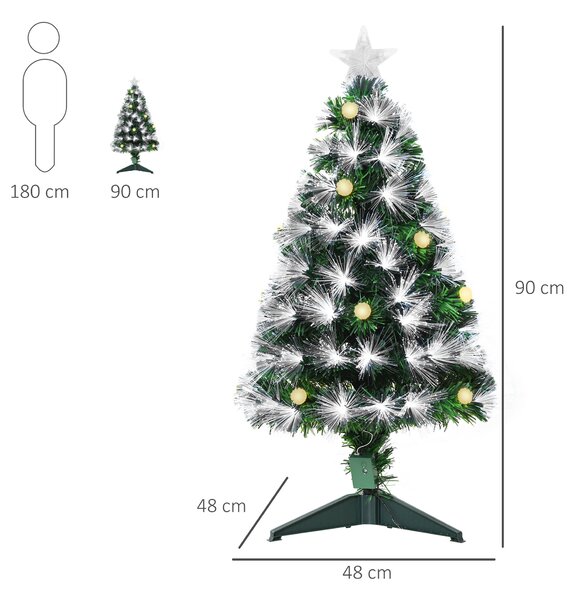 HOMCOM 3ft White Pre Lit Christmas Tree w/ 90 LEDs Star Topper Tri-Base Full Bodied Seasonal Decoration Pre-Lit Home Aosom UK