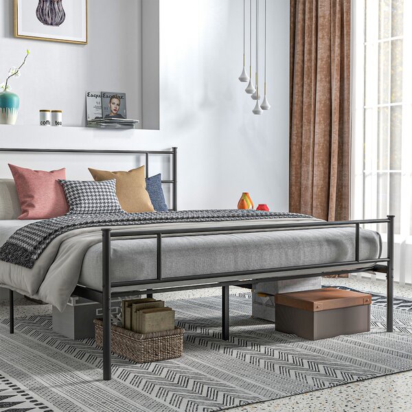 HOMCOM King Size Metal Bed Frame, Solid Bedstead with Headboard, Footboard, Metal Slat Support, Underbed Storage, Bedroom Furniture Aosom UK