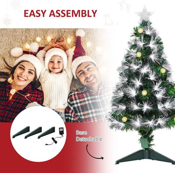 HOMCOM 3ft White Pre Lit Christmas Tree w/ 90 LEDs Star Topper Tri-Base Full Bodied Seasonal Decoration Pre-Lit Home Aosom UK