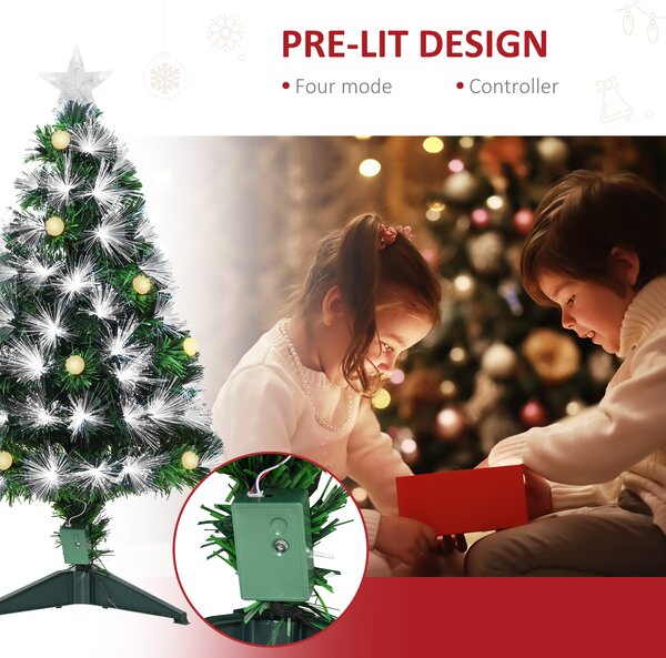 HOMCOM 3ft White Pre Lit Christmas Tree w/ 90 LEDs Star Topper Tri-Base Full Bodied Seasonal Decoration Pre-Lit Home Aosom UK