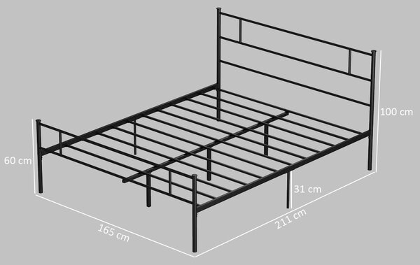 HOMCOM King Size Metal Bed Frame, Solid Bedstead with Headboard, Footboard, Metal Slat Support, Underbed Storage, Bedroom Furniture Aosom UK