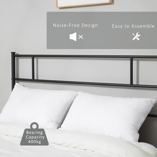 HOMCOM King Size Metal Bed Frame, Solid Bedstead with Headboard, Footboard, Metal Slat Support, Underbed Storage, Bedroom Furniture Aosom UK
