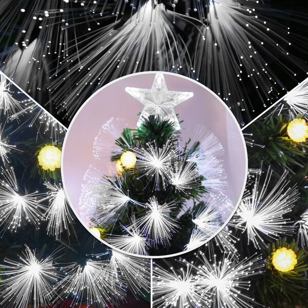 HOMCOM 3ft White Pre Lit Christmas Tree w/ 90 LEDs Star Topper Tri-Base Full Bodied Seasonal Decoration Pre-Lit Home Aosom UK