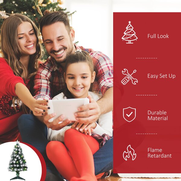 HOMCOM 3ft White Pre Lit Christmas Tree w/ 90 LEDs Star Topper Tri-Base Full Bodied Seasonal Decoration Pre-Lit Home Aosom UK