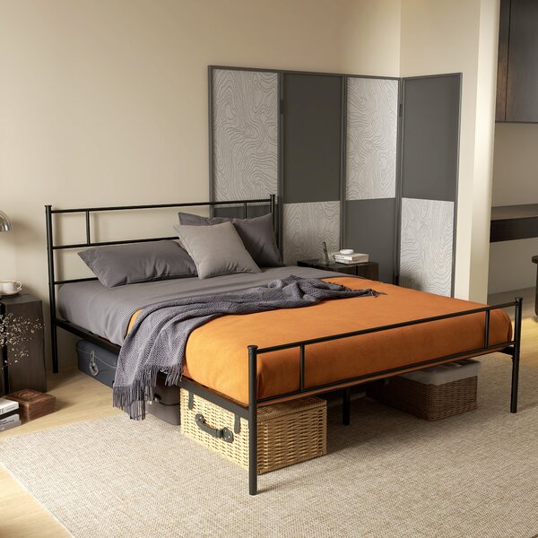 HOMCOM King Size Metal Bed Frame, Solid Bedstead with Headboard, Footboard, Metal Slat Support, Underbed Storage, Bedroom Furniture Aosom UK