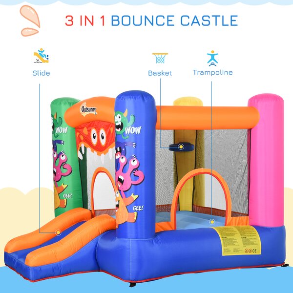 Outsunny Kids Bounce Castle House Inflatable Trampoline Slide Basket w/ Blower for Kids Age 3-8 2.5 x 1.8 x 1.75m Multi-color Aosom UK