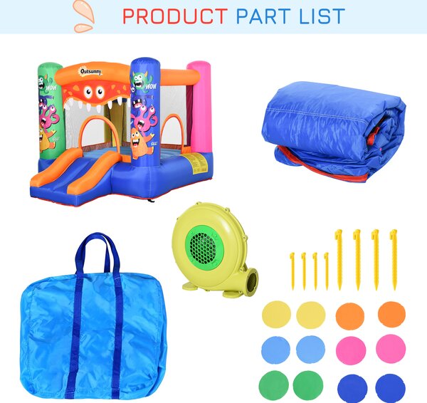 Outsunny Kids Bounce Castle House Inflatable Trampoline Slide Basket w/ Blower for Kids Age 3-8 2.5 x 1.8 x 1.75m Multi-color Aosom UK