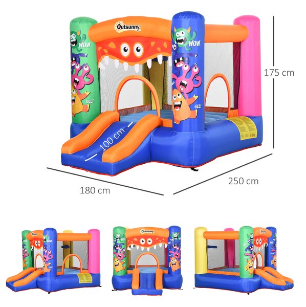 Outsunny Kids Bounce Castle House Inflatable Trampoline Slide Basket w/ Blower for Kids Age 3-8 2.5 x 1.8 x 1.75m Multi-color Aosom UK