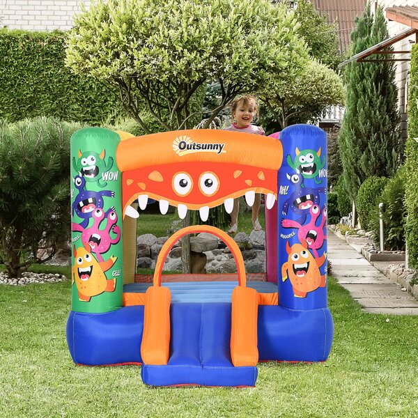 Outsunny Kids Bounce Castle House Inflatable Trampoline Slide Basket w/ Blower for Kids Age 3-8 2.5 x 1.8 x 1.75m Multi-color Aosom UK