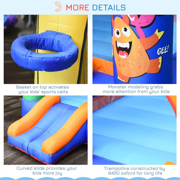 Outsunny Kids Bounce Castle House Inflatable Trampoline Slide Basket w/ Blower for Kids Age 3-8 2.5 x 1.8 x 1.75m Multi-color Aosom UK