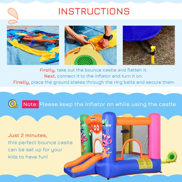 Outsunny Kids Bounce Castle House Inflatable Trampoline Slide Basket w/ Blower for Kids Age 3-8 2.5 x 1.8 x 1.75m Multi-color Aosom UK